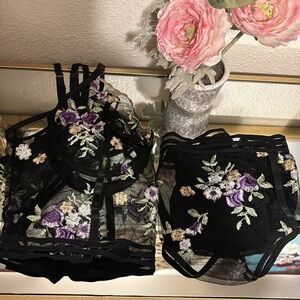 Bra floral embroidered mesh set XL